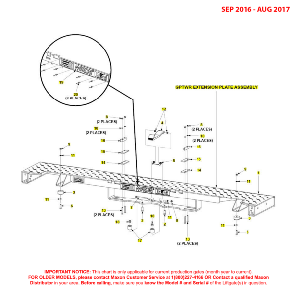 Maxon GPTWR (Sep 2016 - Aug 2017) Extension Plate Assembly Diagram
