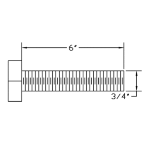BOSS HDW05616 Grade 5 Full Thread Bolt, 3/4" x 6"