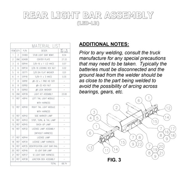 LED-LB Rear Light Bar Assembly Diagram