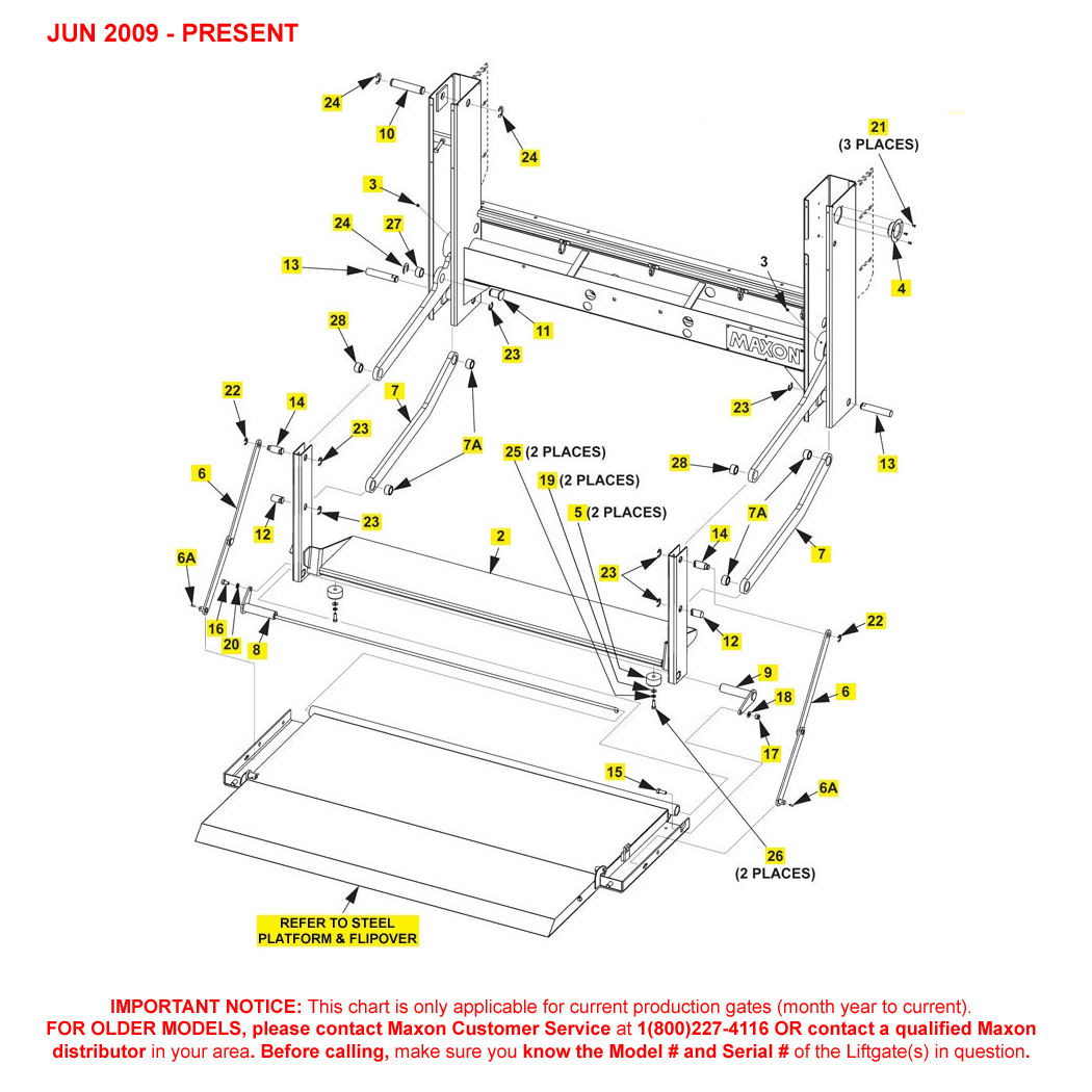 Maxon MM-1300 (Jun 2009 - Present) Steel Platform Main Assembly Diagram (2 OF 2)