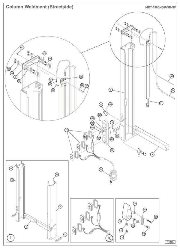 Anthony MRT-3500/4500GB-SF Streetside Column Weldment Diagram