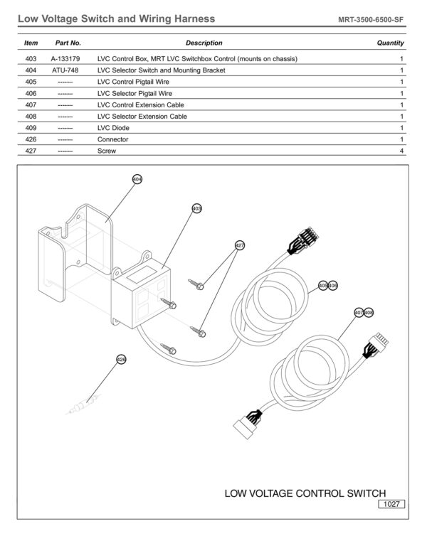 Anthony MRT-3500-6500-SF Low Voltage Switch And Wiring Harness Diagram