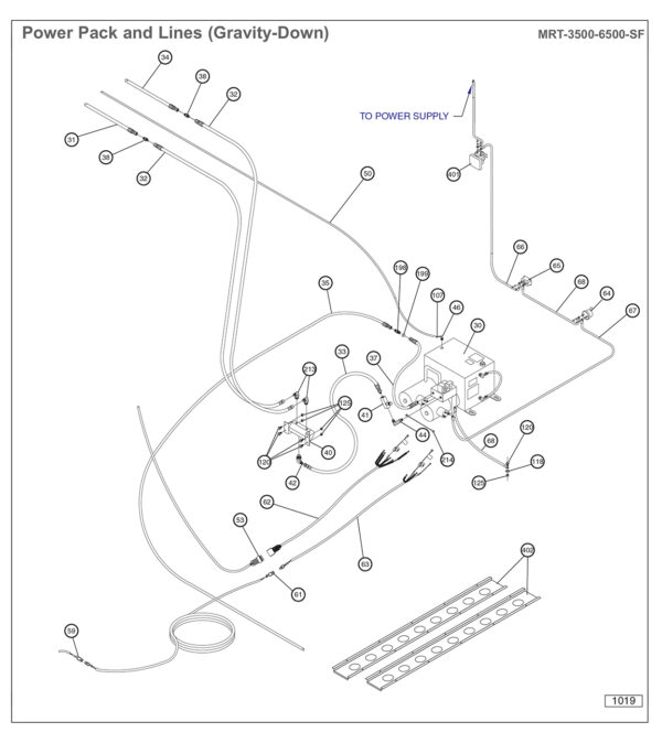 Anthony MRT-3500-6500-SF Power Pack And Lines (Gravity Down) Diagram