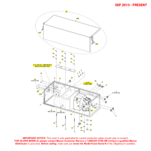 Maxon RA (Sep 2015 - Present) Battery And Pump Box Assembly For 48 And 60-Inch Mainframes Diagram