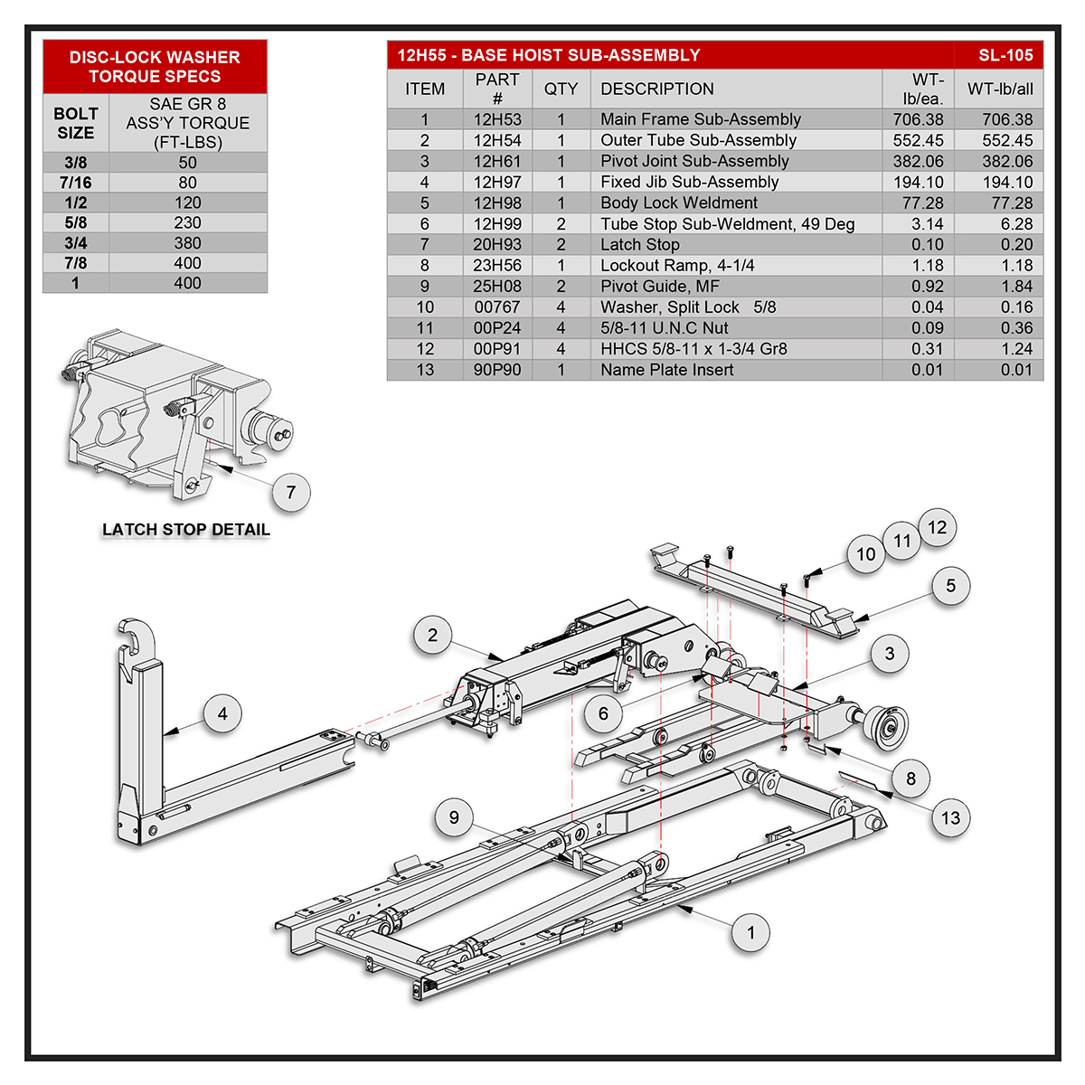 Swaploader SL-105 Base Hoist Sub-Assembly Diagram