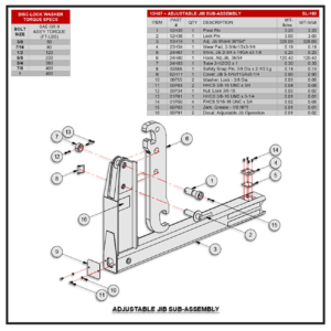 Swaploader SL-160/212/214 Adjustable Jib Sub-Assembly Diagram