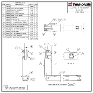 Swaploader SL-180/185 Adjustable Jib Sub-Assembly Diagram