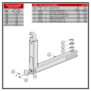 Swaploader SL-214 Fixed Jib Sub-Assembly Diagram