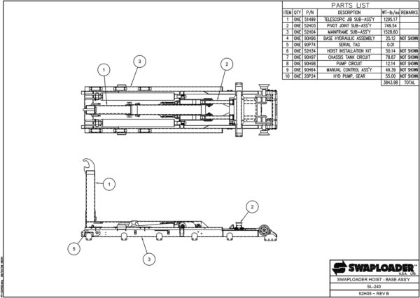 Swaploader SL-240 Hoist Base Assembly Diagram