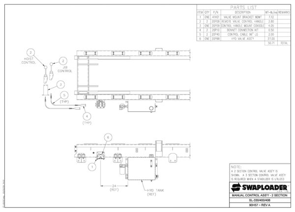 SL-330/400/406 Manual Control Assembly (2 Section) Diagram