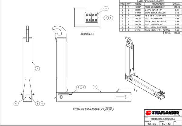 SL-412 Fixed Jib Sub-Assembly Diagram