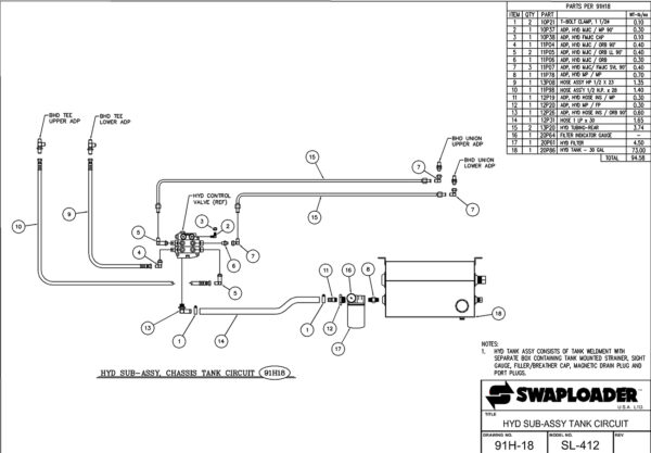 SL-412 Hydraulic Sub-Assembly Tank Circuit Diagram