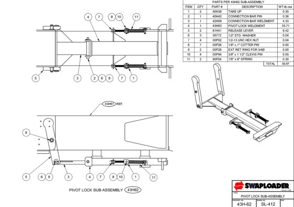 SL-412 Pivot Lock Sub-Assembly Diagram