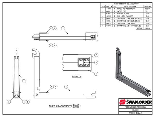 SL-520 Fixed Jib Sub-Assembly Diagram