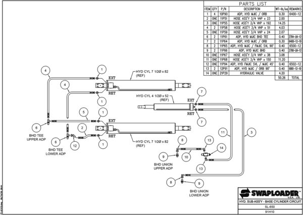 SL-650 Hydraulic Sub-Assembly Base Cylinder Circuit Diagram
