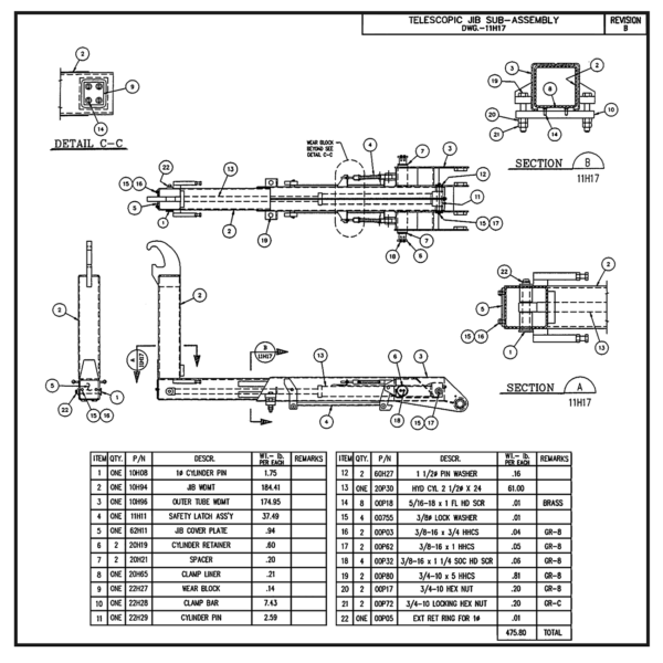 Swaploader SL-95 Telescopic Jib Sub-Assembly Diagram