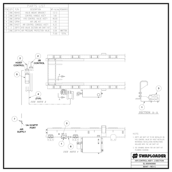 Swaploader Heavy-Duty Two-Section Air Control Assembly Diagram