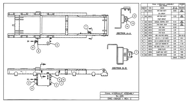 SL-205 Final Hydraulic Assembly Diagram