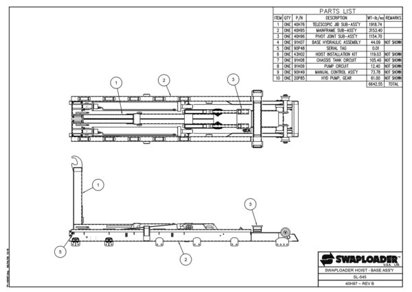 SL-545 Hoist Base Assembly Diagram