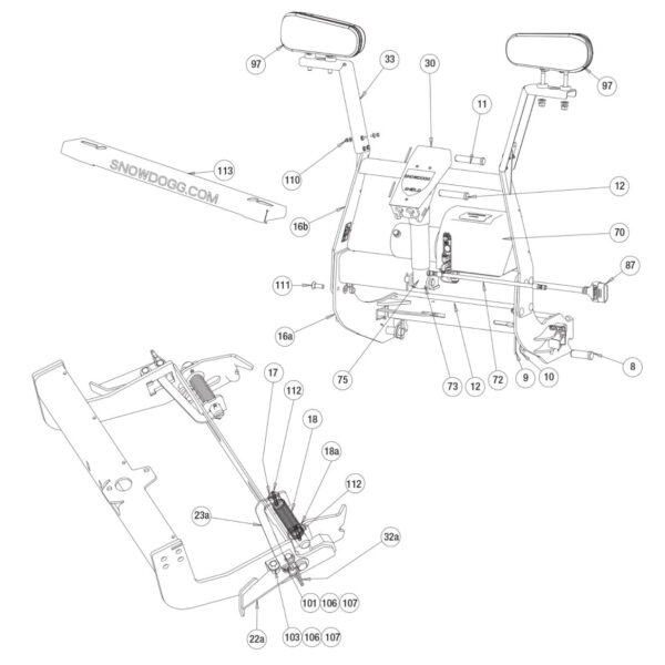 Buyers SnowDogg Discontinued Model TE90 Lift Frame Diagram