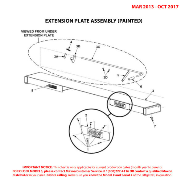 Maxon TE-20 (Mar 2013 - Oct 2017) Painted Extension Plate Assembly Diagram