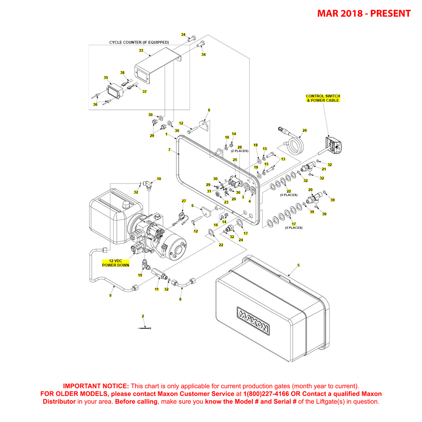 Maxon TE-25DC (Mar 2018 - Present) Power Down 12VDC Electrical Systems Diagram