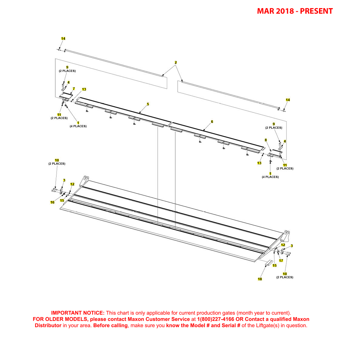 Maxon TE-25DC (Mar 2018 - Present) Steel Platform Flipover Assembly With Dual Cart Stops Diagram