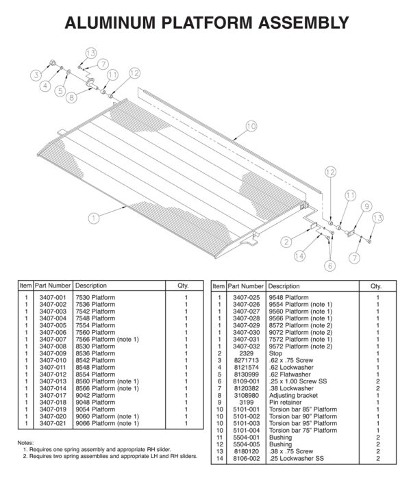 TVLR 30/30A Aluminum Platform Assembly Diagram