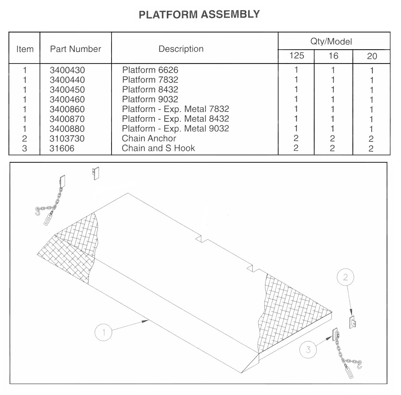 TWL125/16/20 Platform Assembly Diagram