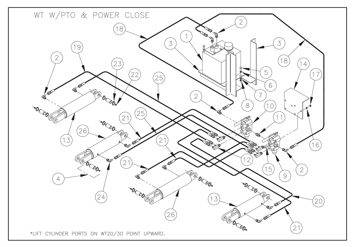 WT 20/30/40 PTO Pump Assembly (Power Down/Power Close) Diagram
